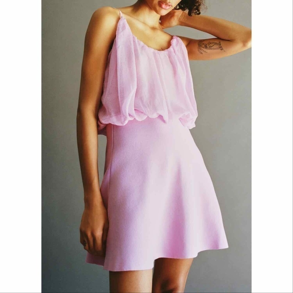 Zara Knit Dress With Contrasting Trim In Pink